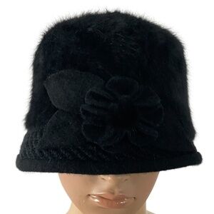 Silverstone Black Angora Blend Bucket Hat Flower Accent One Size Fits most